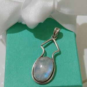Artisan Made Sterling Silver Oval Moonstone Pendant